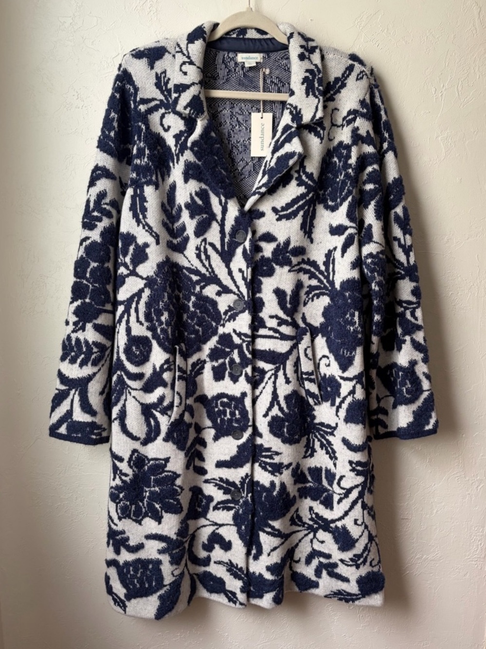NWT Sundance Grand Gardens Sweater Coat Floral Jacquard Knit XL